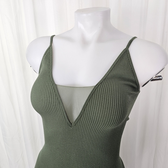 Intimately Free People stretch sage green tank ribbed mesh v-neck line XS/Small - Picture 2 of 6